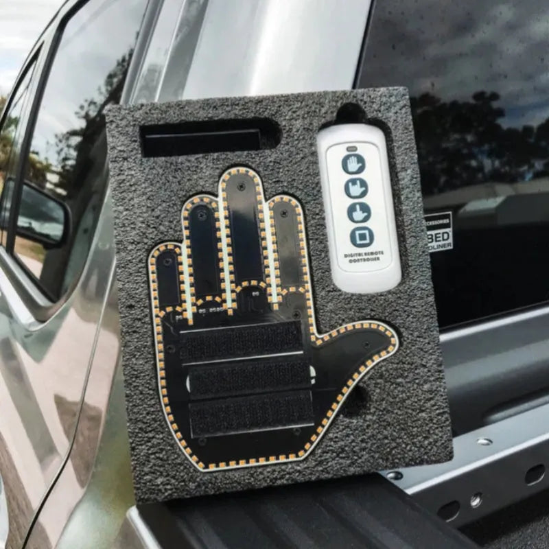 Black plastic LED gesture car light with remote control showing middle finger and other road communication symbols