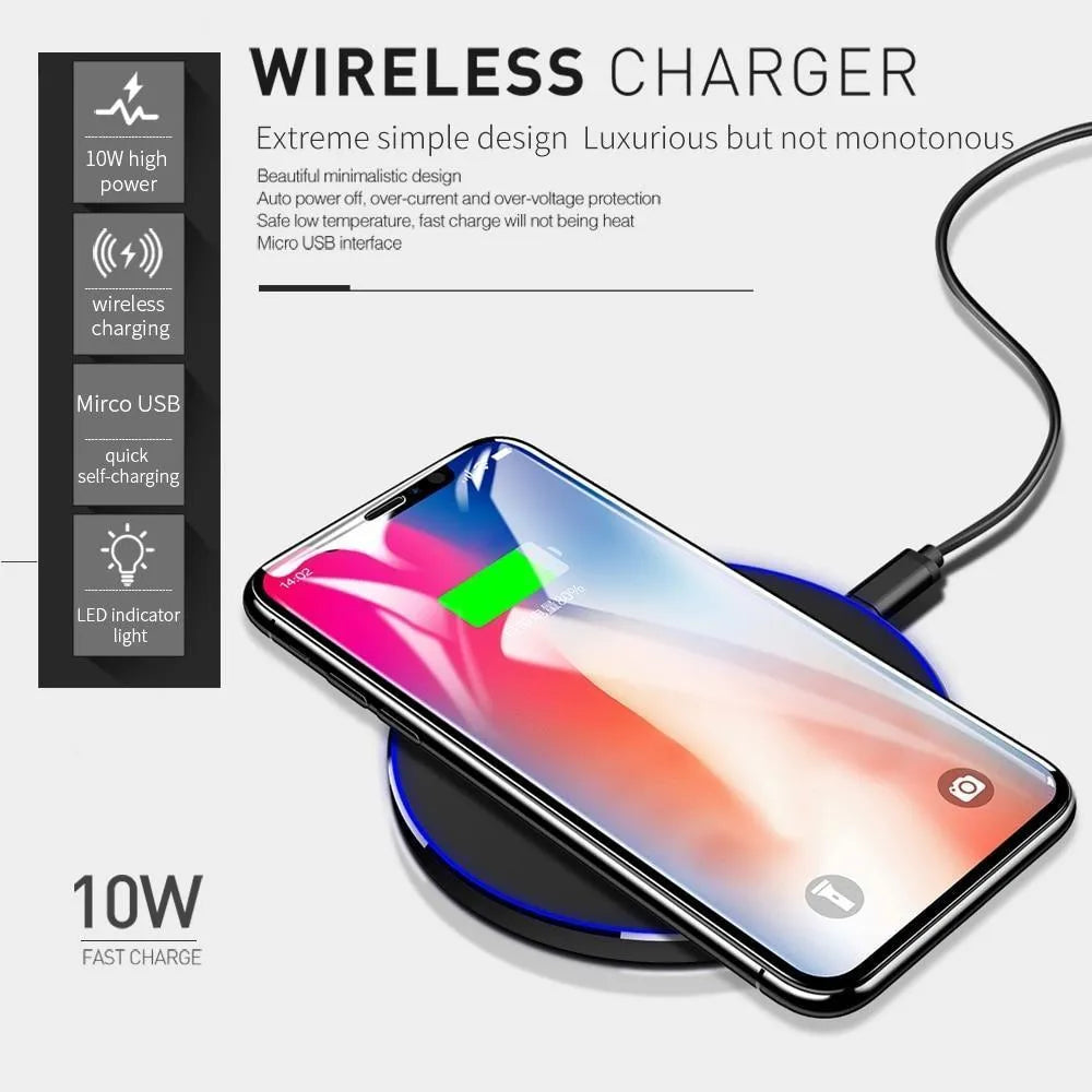 Ultra-thin black wireless charging base with 9V fast charging capability for QI devices