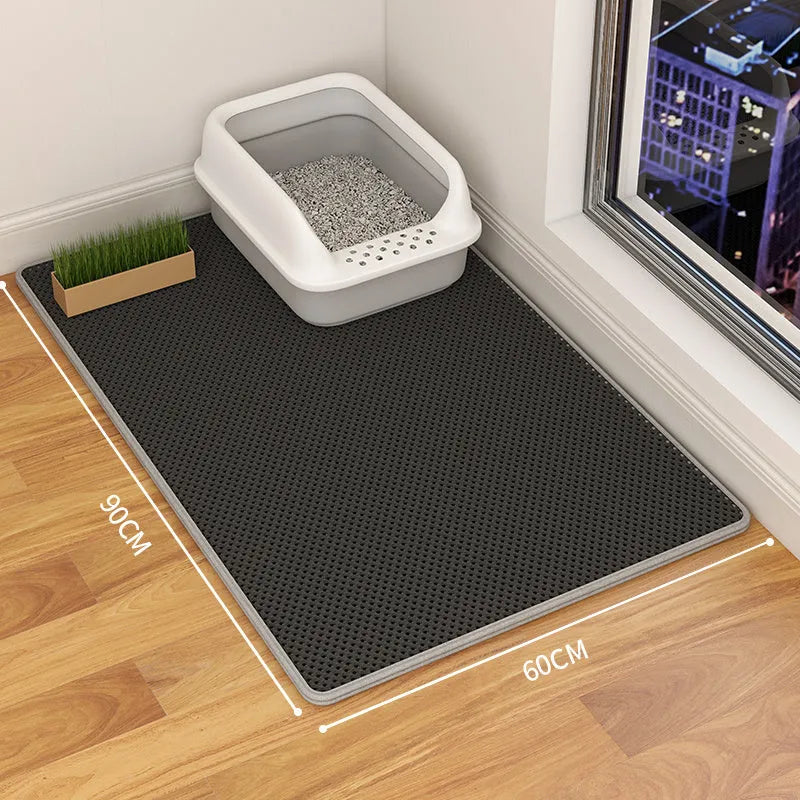 Double layer cat litter mat with waterproof backing in beige colour showing urine trap design
