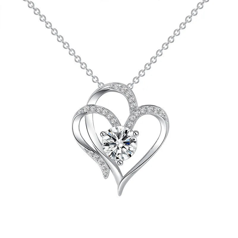 Women's 925 silver heart necklace with choice of platinum, yellow gold or rose gold finishes
