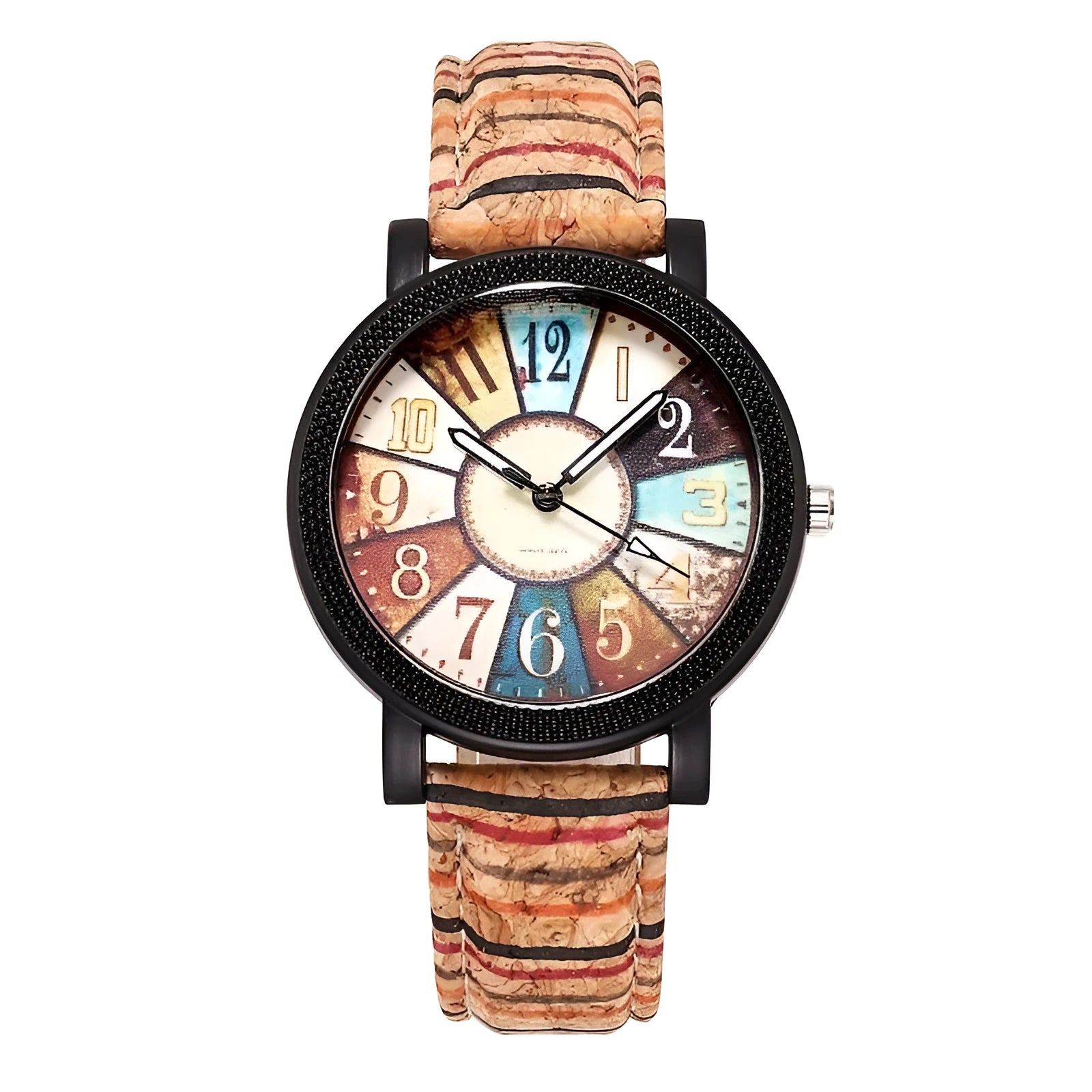 Women's vintage leather strap quartz watch with 37mm round dial and tempered glass crystal