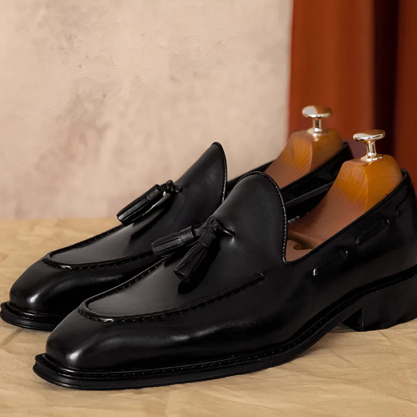 Men's black and brown genuine leather slip-on loafers with British style design