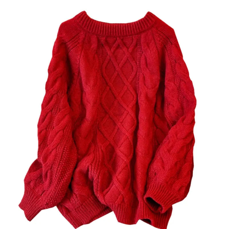Women's Japanese loose casual knitted sweater in solid beige colour, relaxed fit