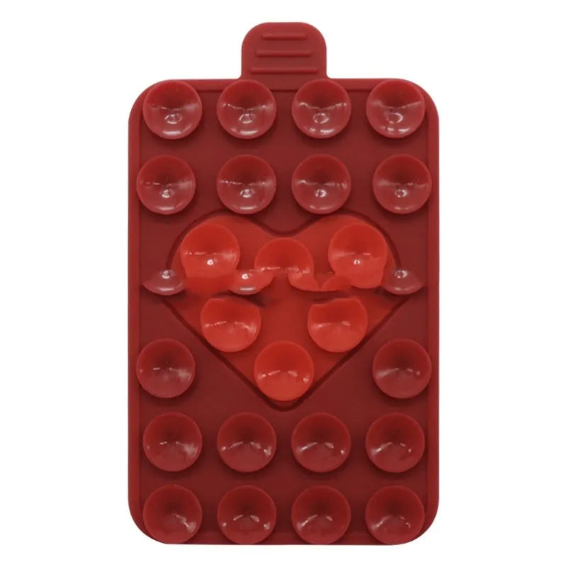 Double sided silicone suction cup phone case holder in gray white, showing hot pressed construction for universal fit on smooth surfaces