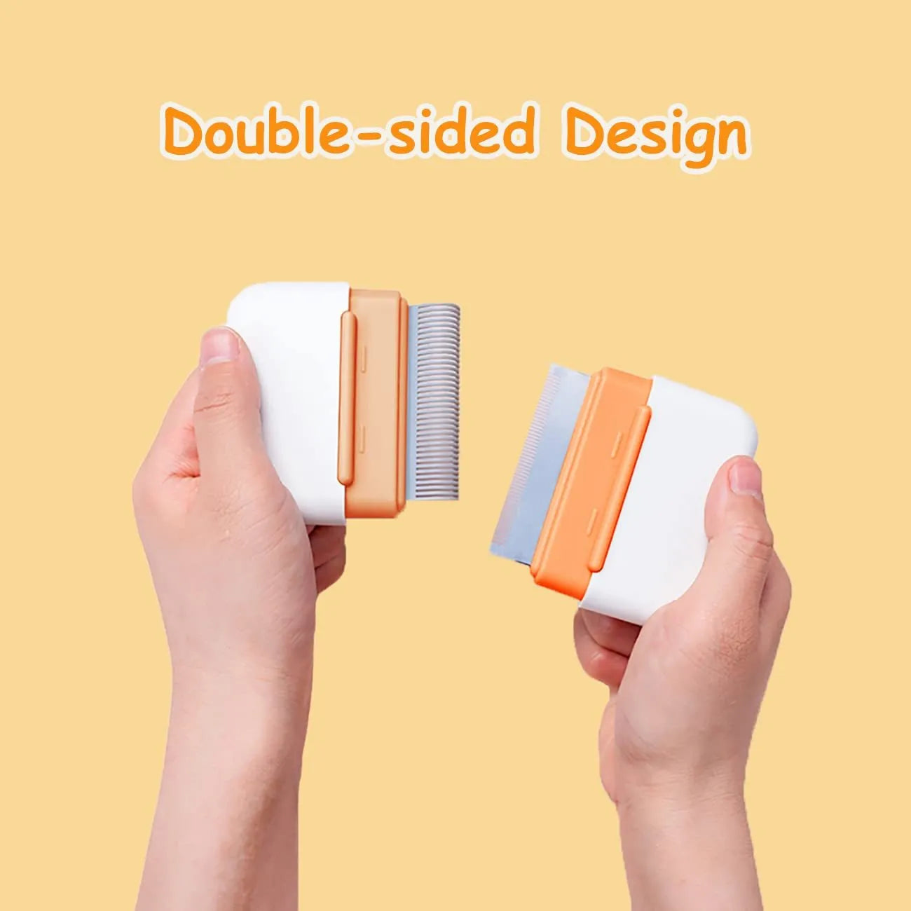 Blue double-sided pet grooming comb with stainless steel teeth for deshedding and massaging cats and dogs.