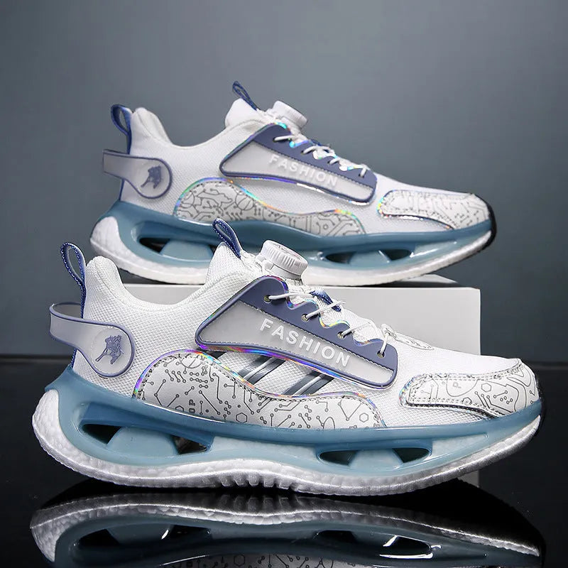 Men's low-top mesh sports shoes in solid colours with an elastic band and popcorn TPU sole.