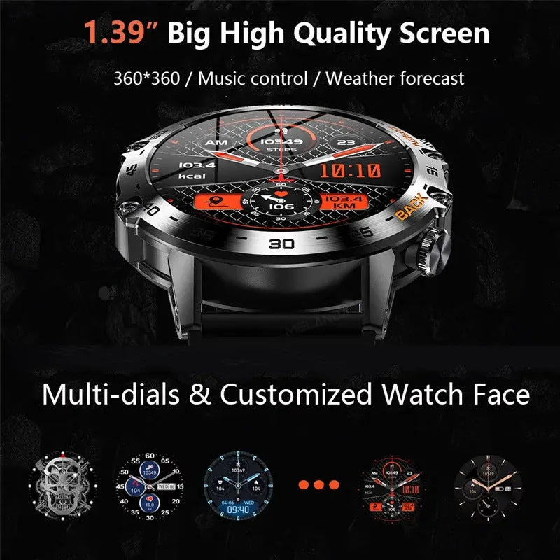 Bluetooth calling smart watch with IPS touch screen showing health monitoring display