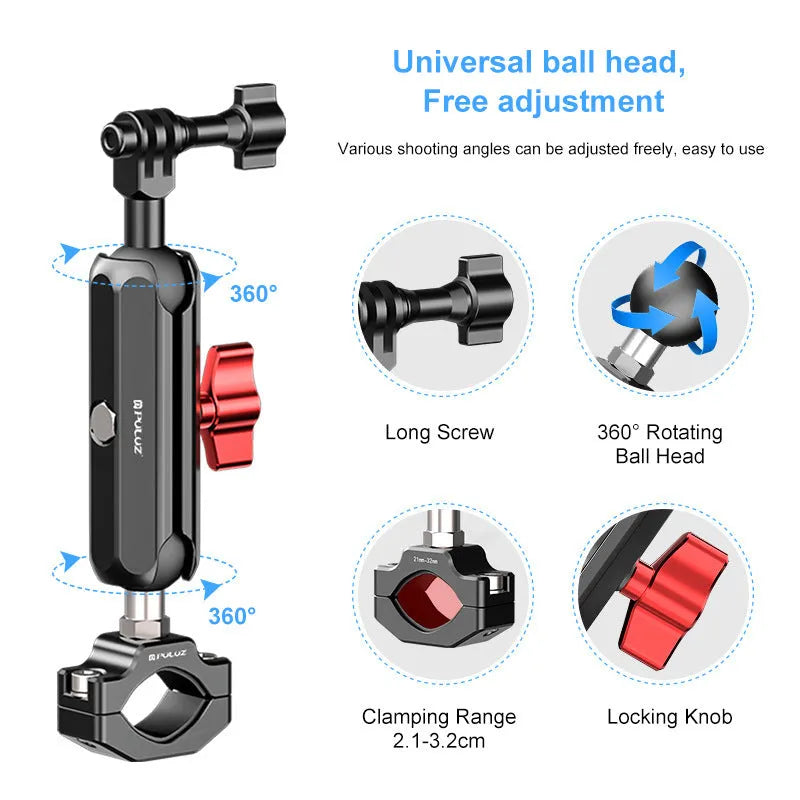 Motorcycle CNC bracket aluminium alloy pipe clamp for sports camera mounting on handlebars