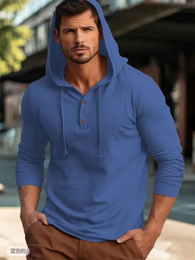 Cotton casual sports hoodie pullover in dark blue colour with long sleeves