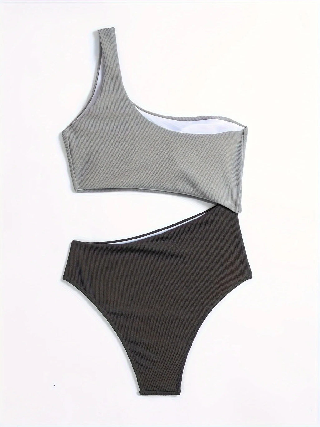 One-shoulder one-piece swimsuit for women in solid colour polyester fabric
