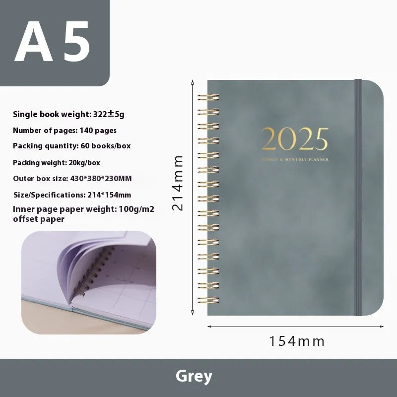 A5 size PU leather notebook with metal coil binding in a choice of solid colours.