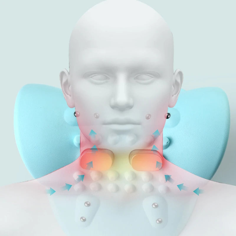 Innovative Heated Neck Massager & Cervical Traction Pillow - Portable Acupuncture Support for Spine Relief with 6 Intensity Levels