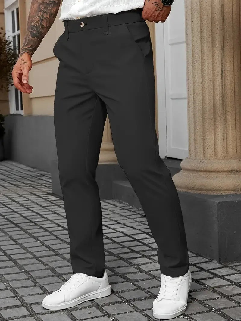 Men's straight-leg business casual trousers in solid colours with Asian sizing options