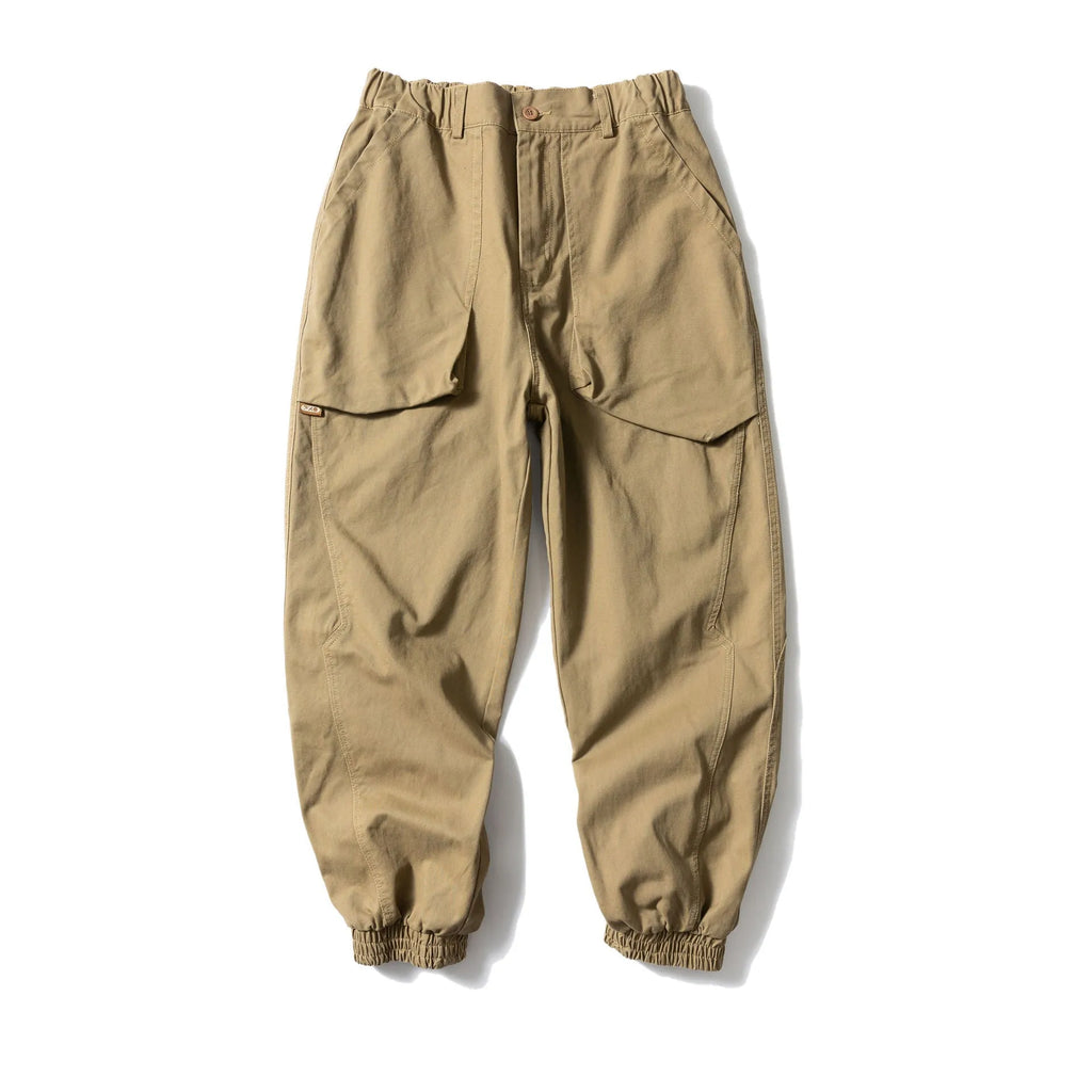 Cotton tapered casual pants with large pocket in Japanese retro style