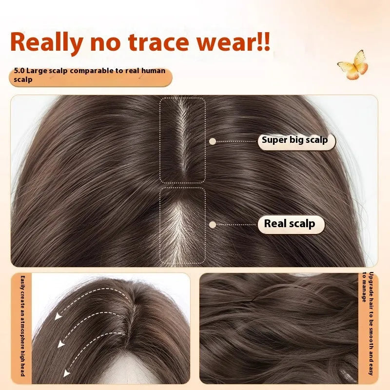 Female full head wig with long curly hair and side bangs in high temperature fibre