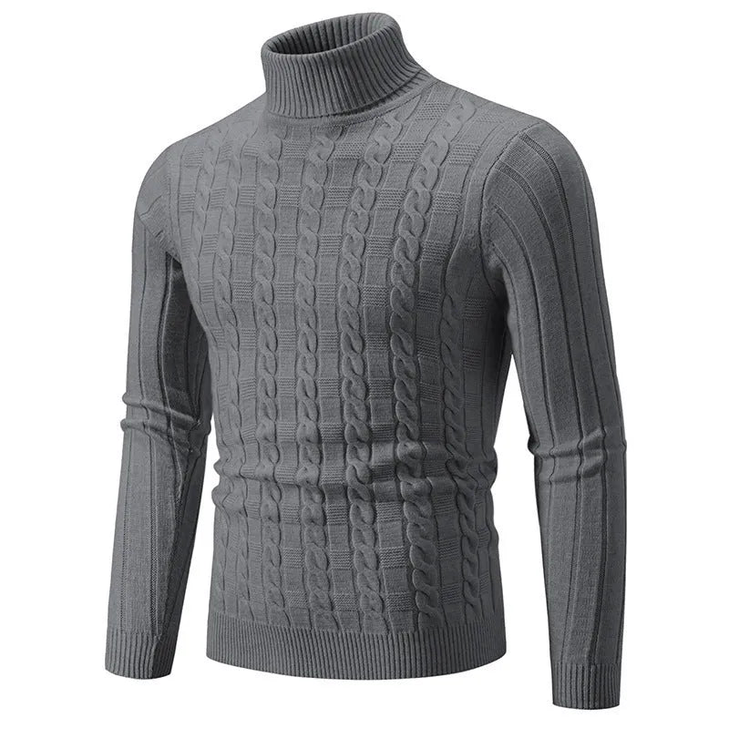 Men's slim twist turtleneck pullover sweater in chenille spandex fabric