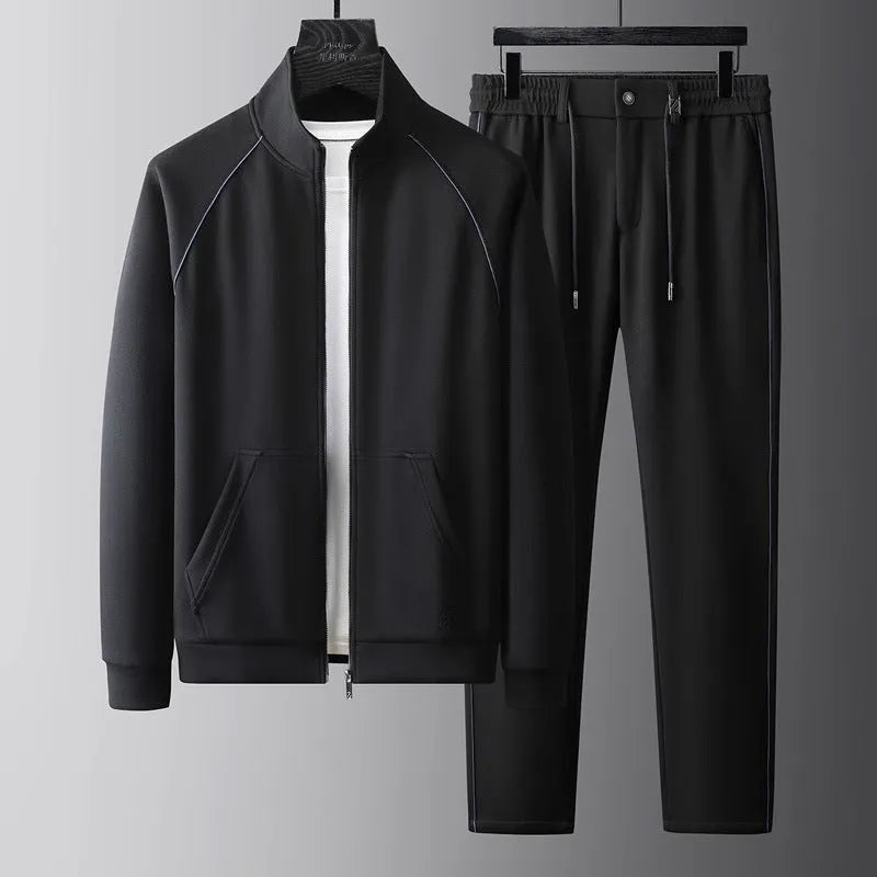 Men's stand collar sports suit set in slim fit with coat and trousers