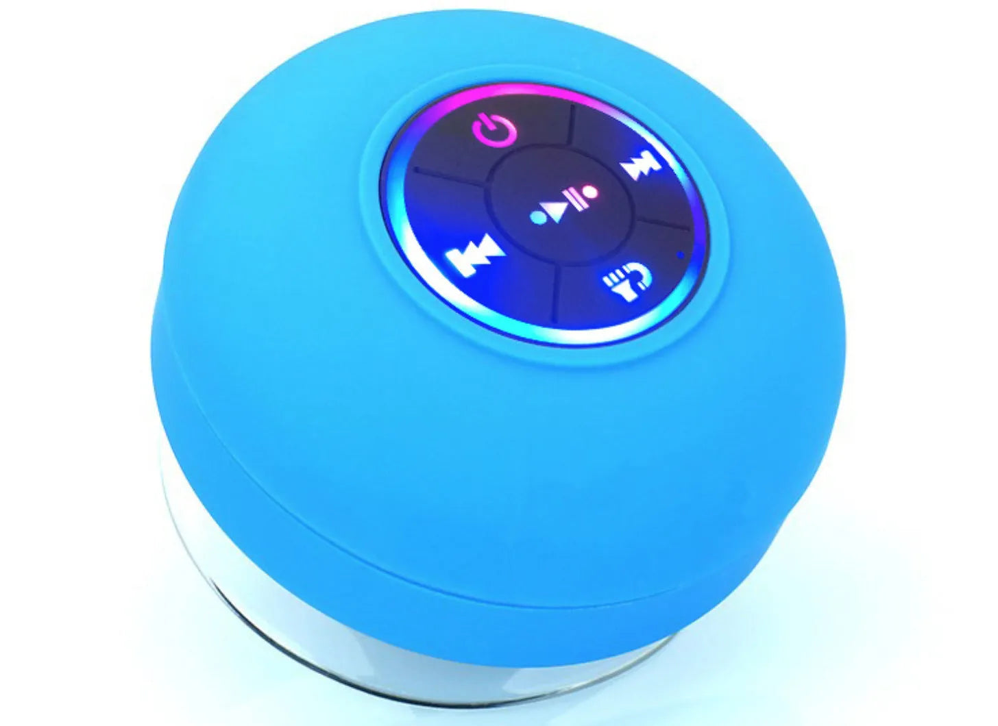 Large suction cup waterproof Bluetooth audio system with LED light in six colour choices