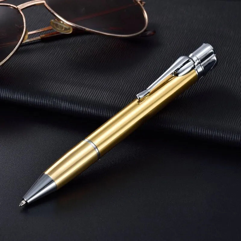 Slim metal windproof pen lighter with jet flame, shown with key chain in selectable colours.
