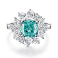 S925 sterling silver women's ring with emerald and high carbon diamond inlay in geometric oval shape.
