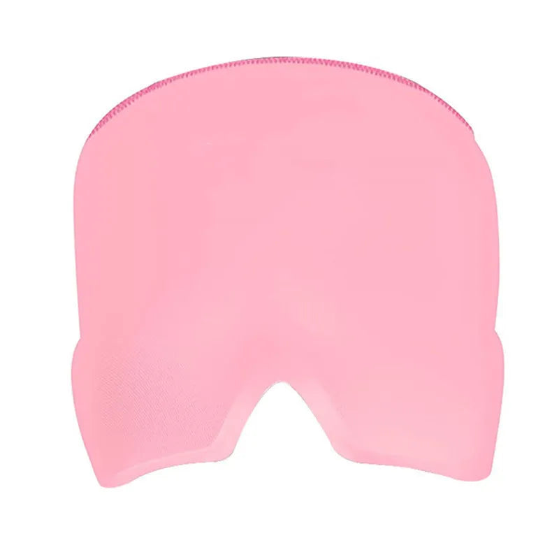 Black elastic cloth cooling gel eye mask for headache relief showing adjustable fit
