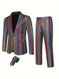 Women's sequin two-piece set in brown, sky blue, colourful, and silver colours with cotton-blend fabric