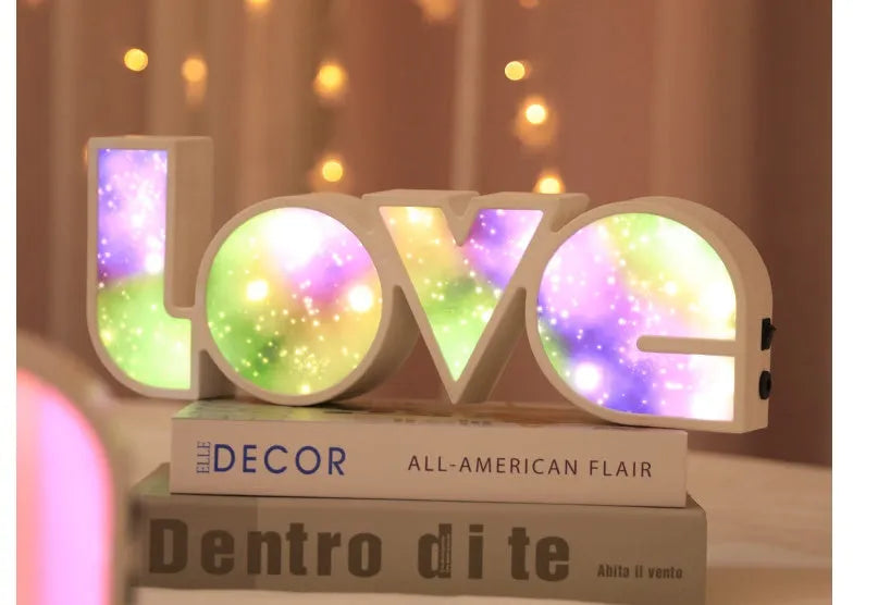 Rainbow style LED LOVE decorative light lamp for Valentine's Day and wedding party decoration.