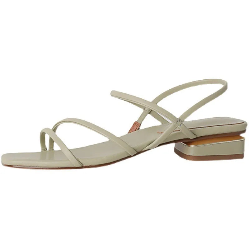 Flat strap open-toed Roman sandals for women in microfiber with square toe, shown in beige, green, or white.