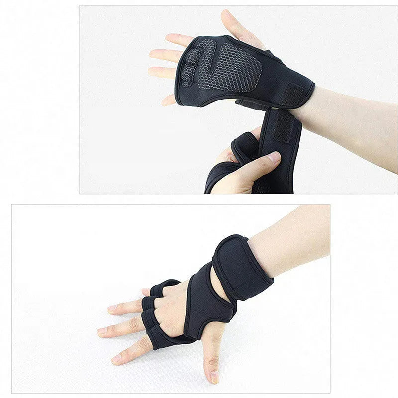 New sports half finger gloves with non-slip silicone palm protection for fitness equipment, black colour
