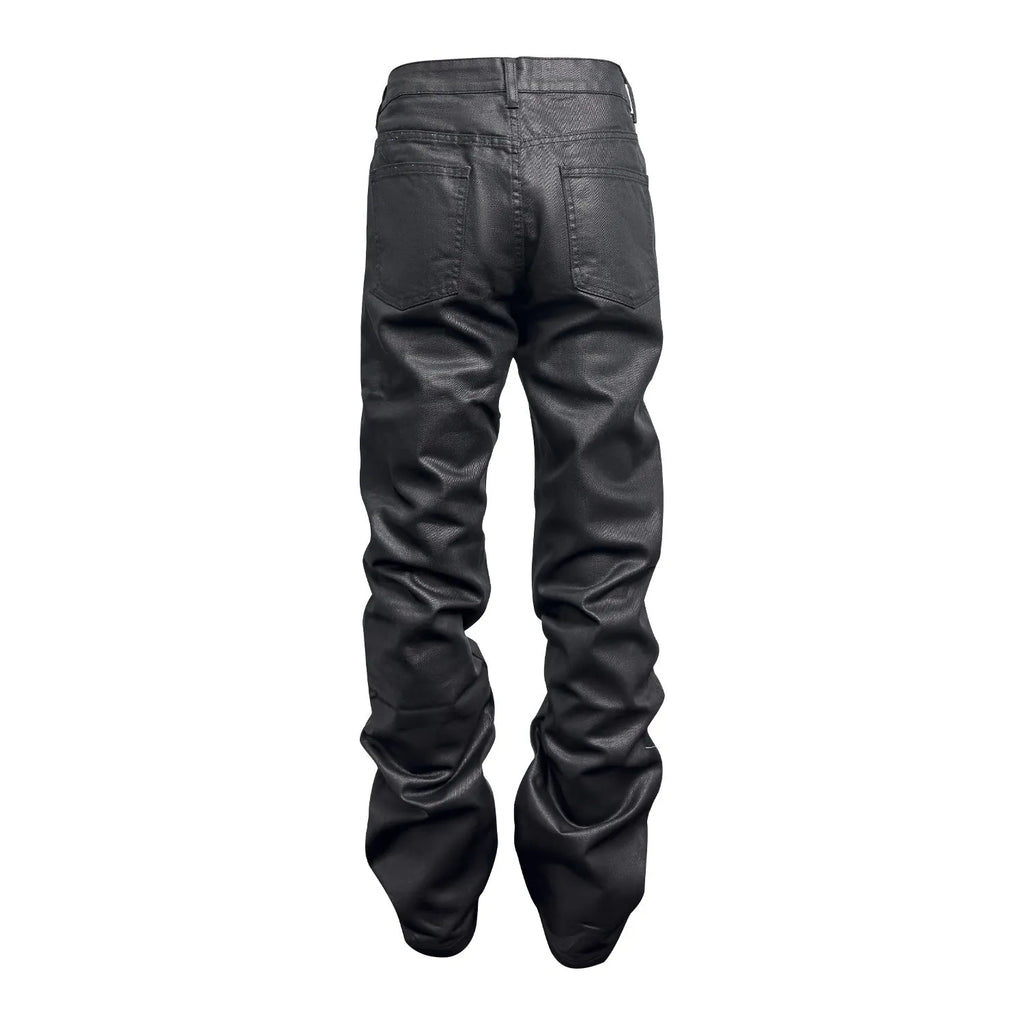 Black denim trousers with zip fly, middle waist, regular length, size M to 2XL