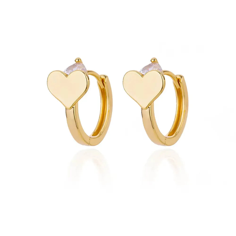 Heart-shaped stainless steel ear studs with zircon accents and ear clip backings for women
