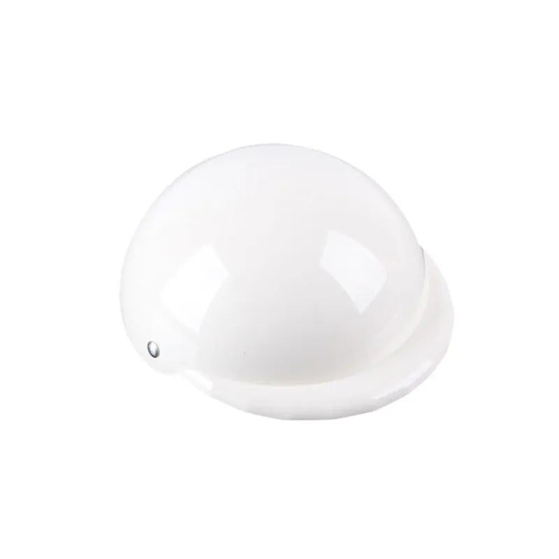 Plastic dog motorcycle cap helmet in a solid colour, shown in small, medium, and large sizes.