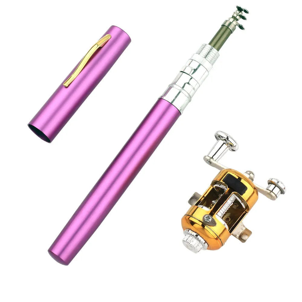 Telescopic pocket stream fishing rod kit collapsed in aluminium pen case with gold ST5RL reel