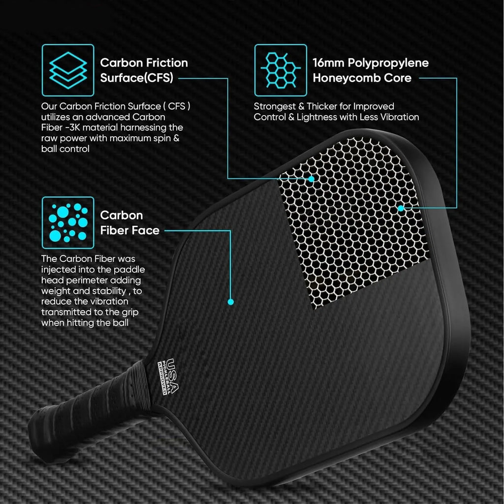 3K full carbon fibre graphite honeycomb beach racket in black, 40x20cm