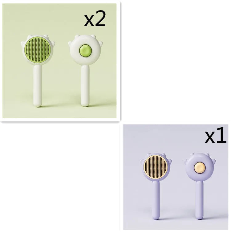 Green pet grooming comb with stainless steel teeth and ABS handle for cats and dogs