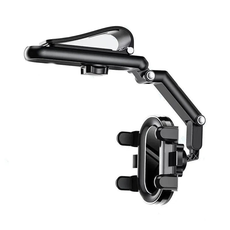 Black and green car mount sun visor with buckle clip for rear seat installation.