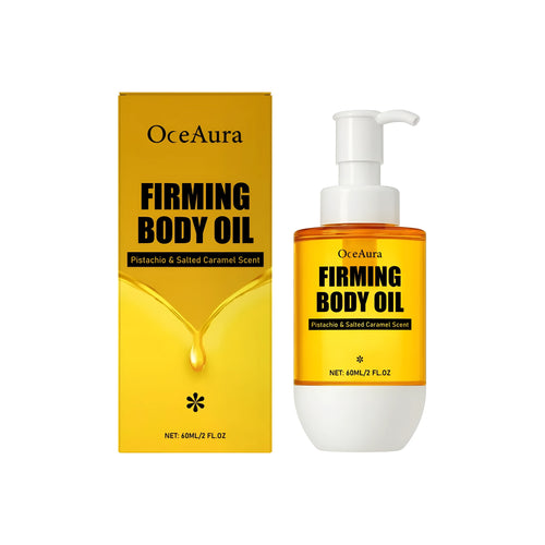 A 60ml bottle of tightening and wrinkle resistant body oil containing glycerin and pistachio seed oil.