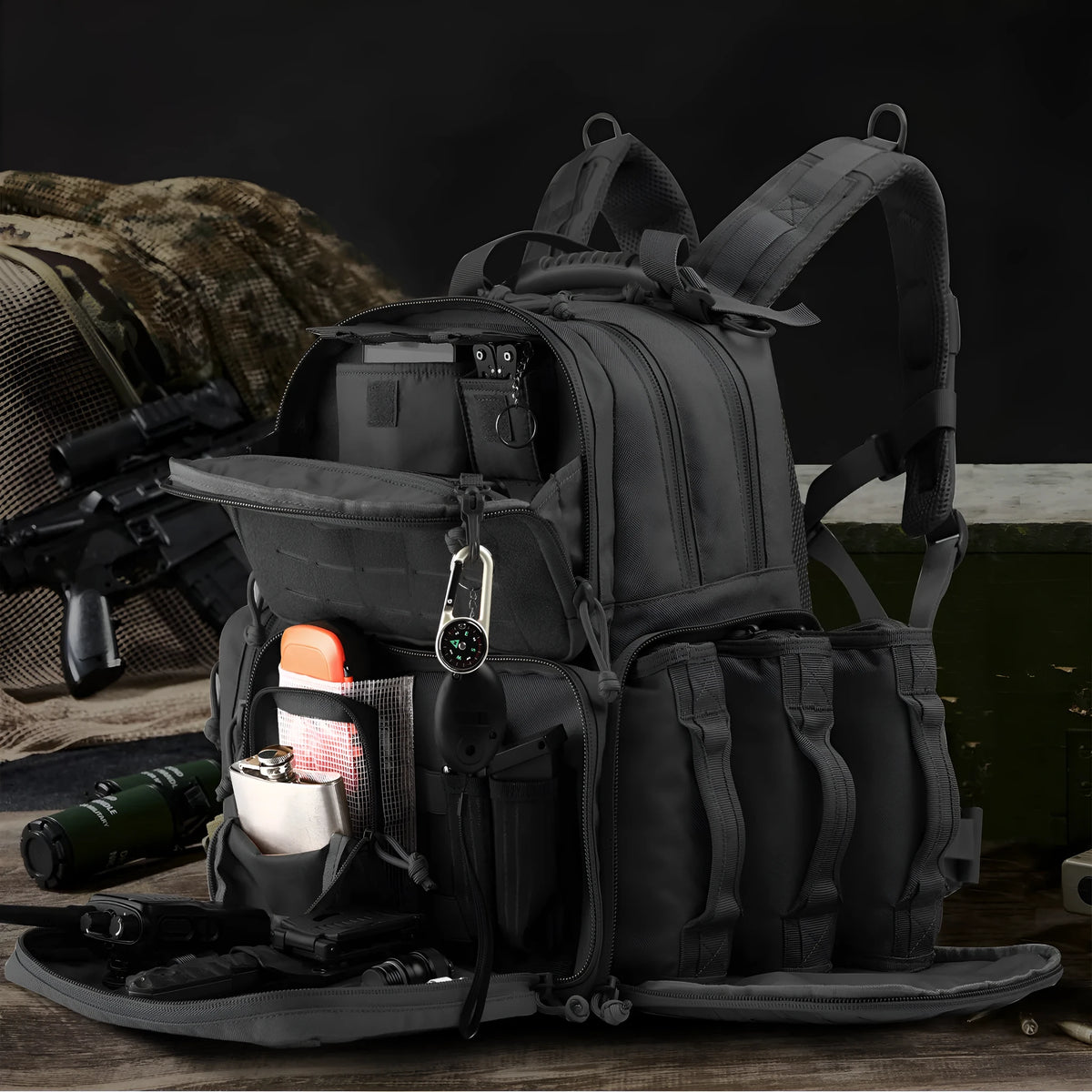 Nylon outdoor tactics backpack in khaki or black, wear-resistant, below 20L capacity, unisex EDC bag for outdoor sports.