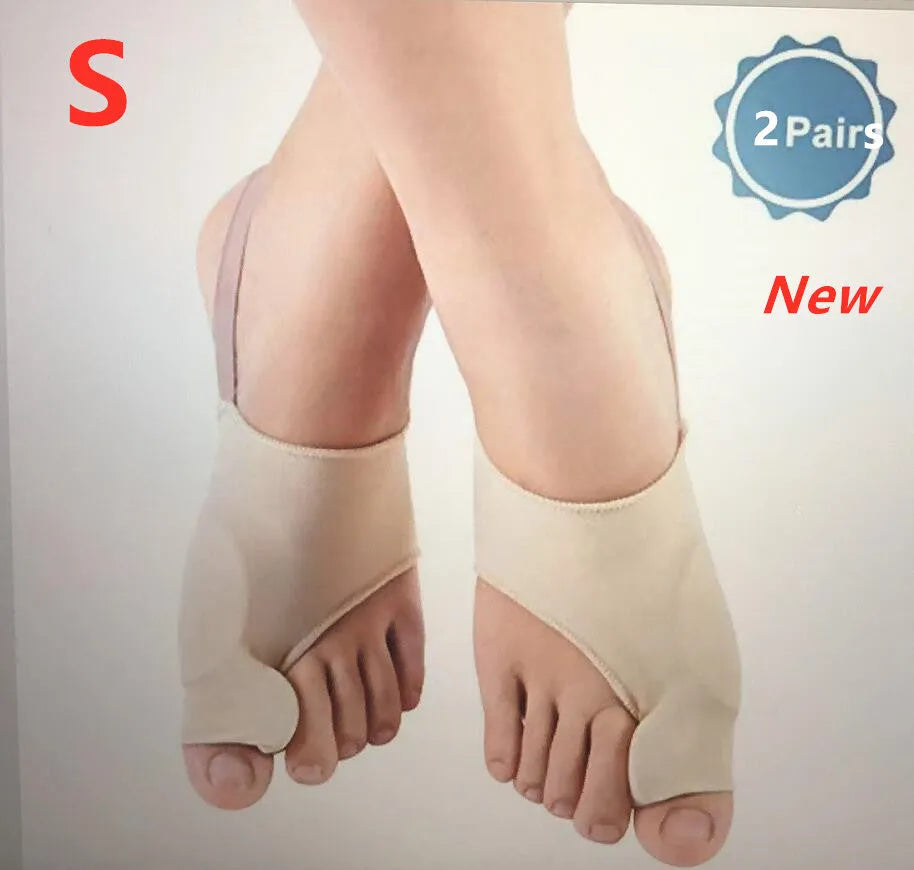Corrective bunion relief socks with silicone gel toe separator in small, medium, and large sizes.