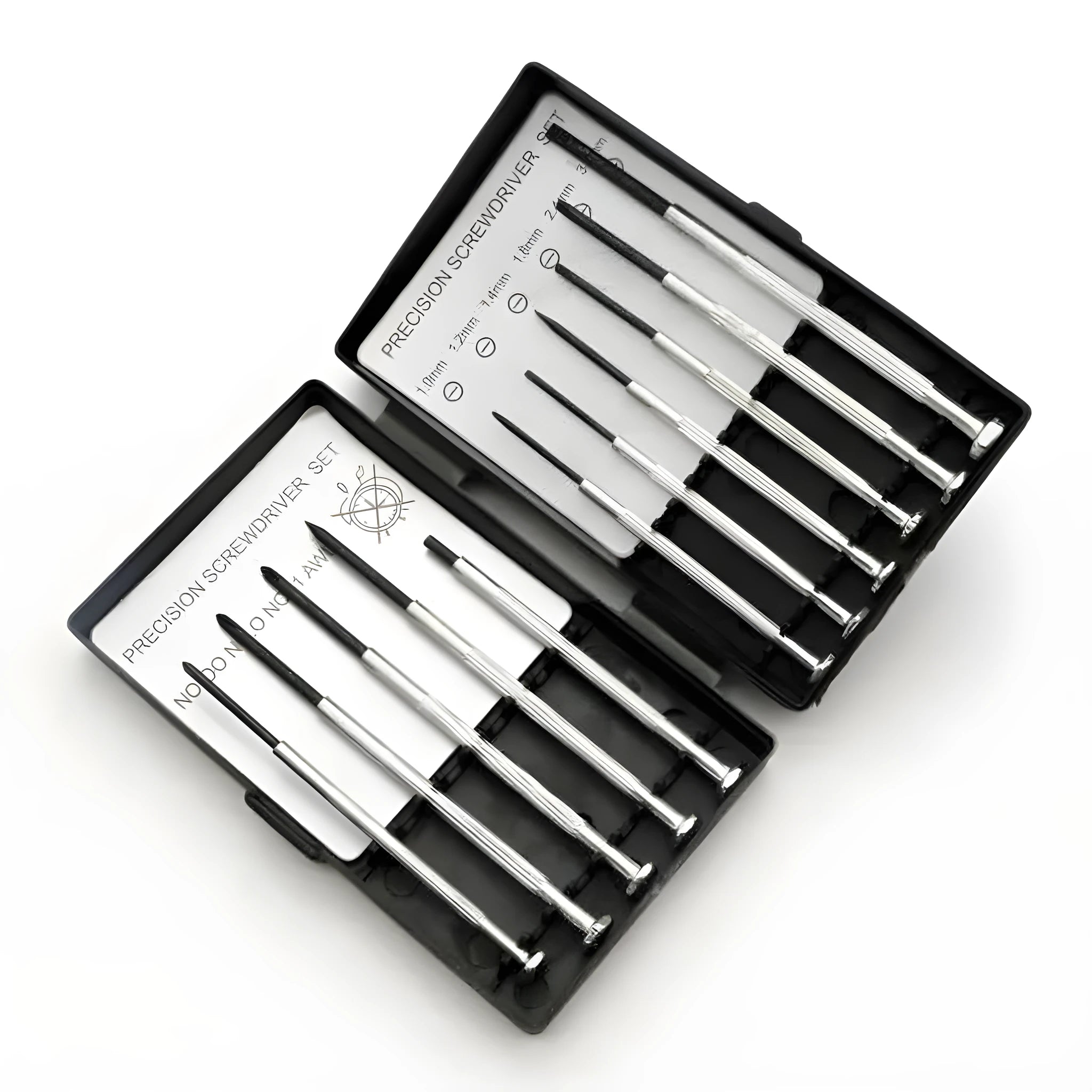 TH-6177 11 piece clock screwdriver set with cross and slotted heads on a non-slip handle.
