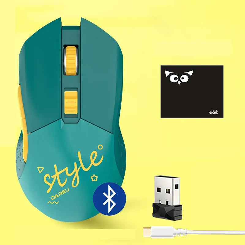 Lightweight wireless and wired game mouse with 7 keys and USB connector, available in multiple colours