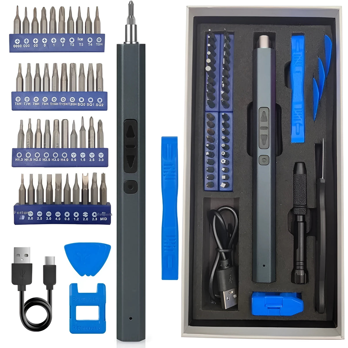 Rechargeable electric screwdriver with chrome vanadium alloy steel handle for computer repair and disassembly