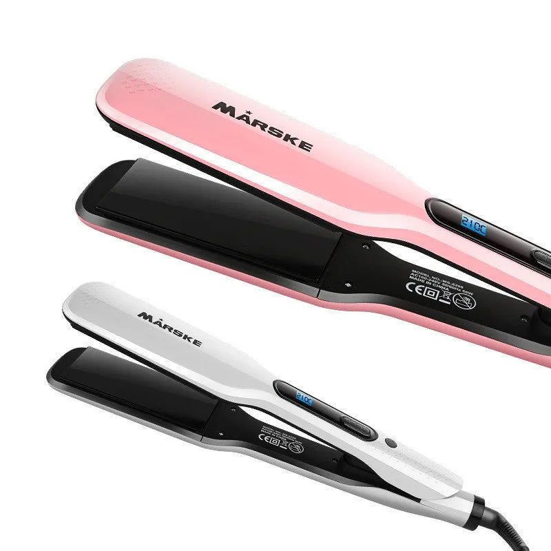 White steam spray hair straightener with 45mm ceramic plate and digital display, EU plug.