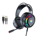 Black wired computer gaming headset with microphone and 50mm drivers, showing 2.2m cable