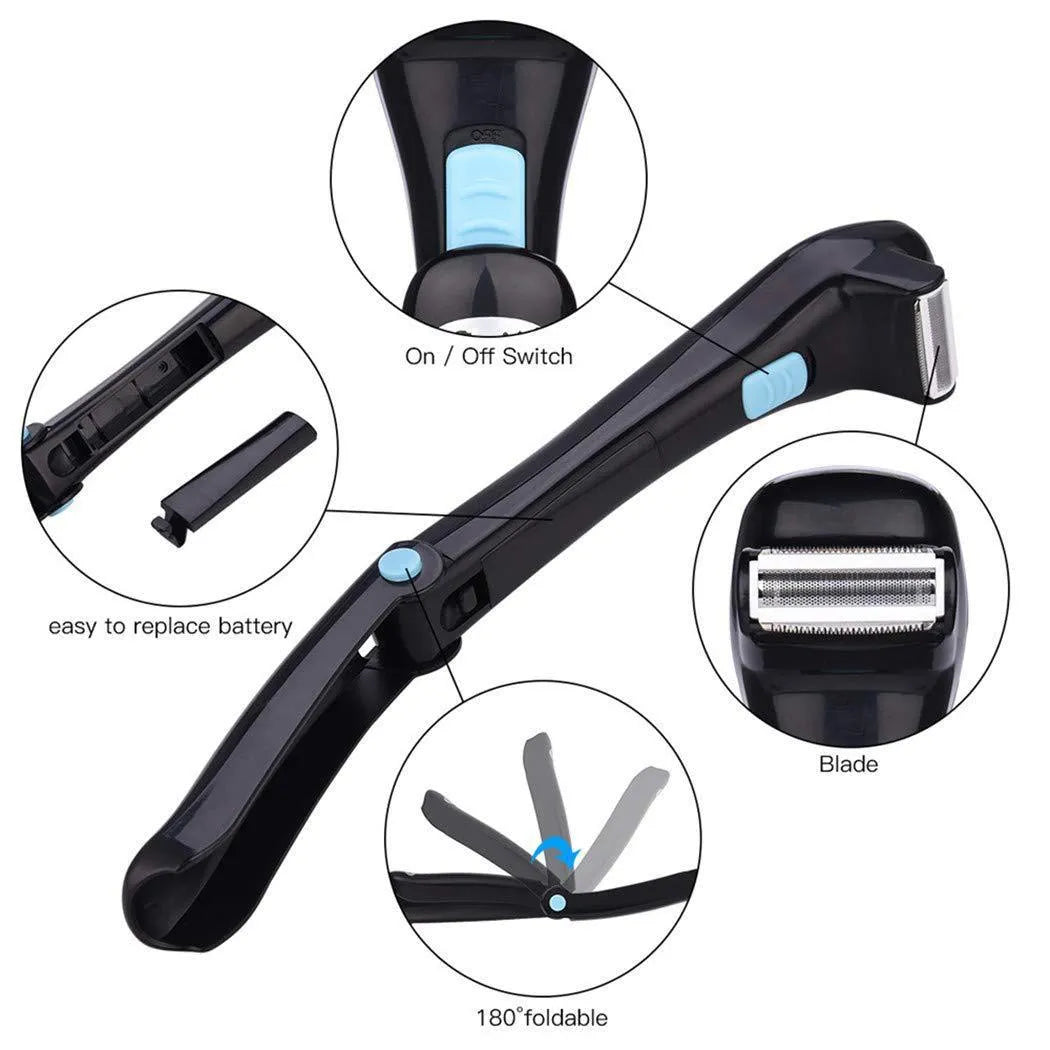 Black folding hair back body electric shaver for cordless hair removal