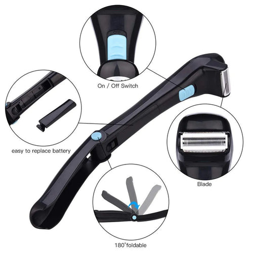 Black folding hair back body electric shaver for cordless hair removal