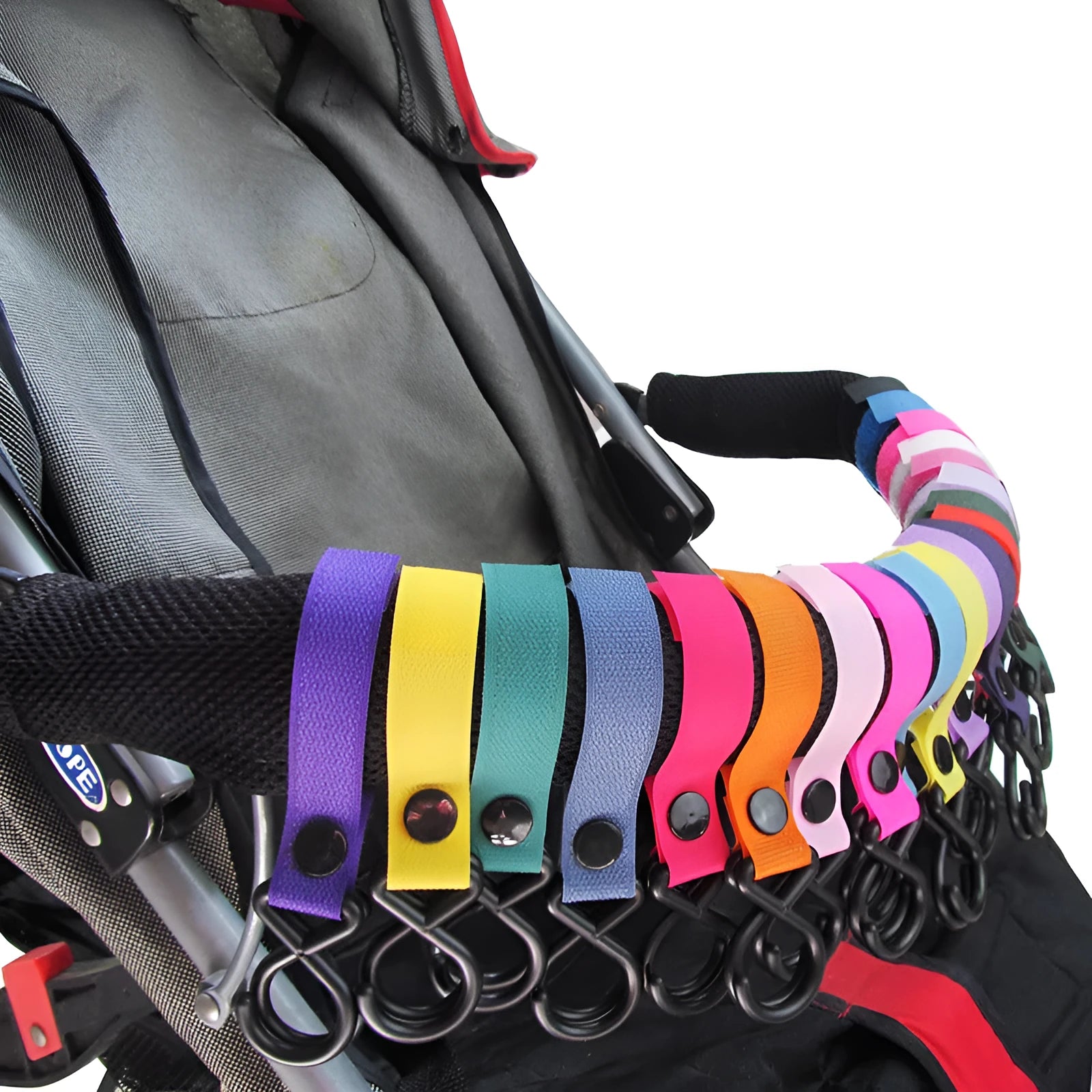 Nylon luggage velcro hook in assorted colours on white background with independent OPP packaging.