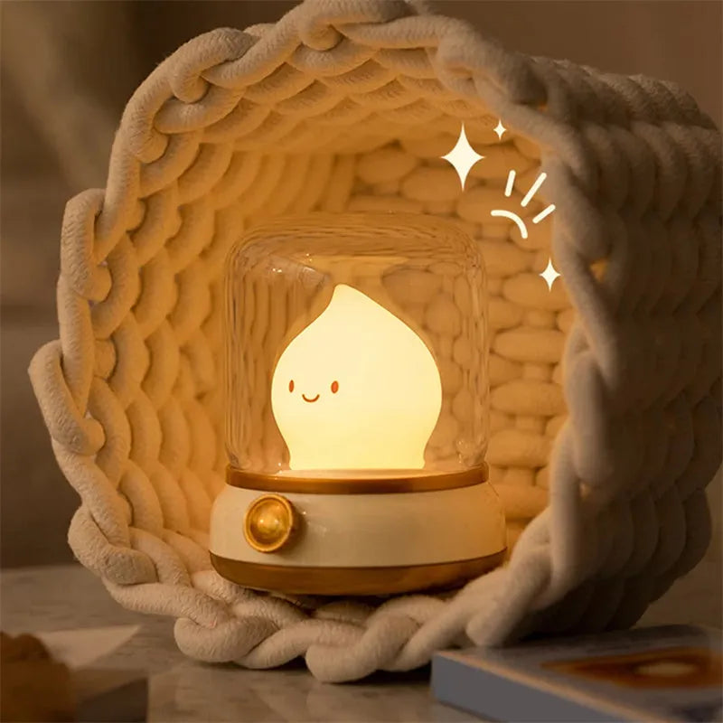 Retro oil lamp style USB rechargeable night light in green or yellow colour options