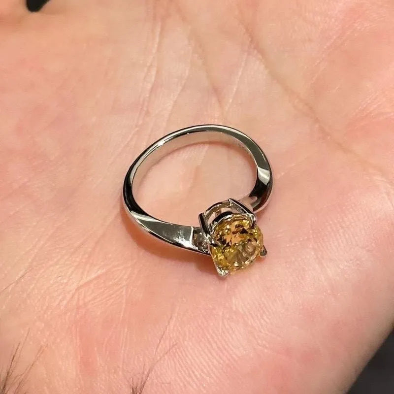 Women's yellow rock sugar crystal fashion ring on copper band with Seiko treatment