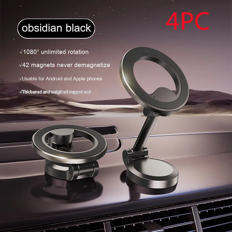 All-metal foldable magnetic car phone mount in Qian Colour on a dashboard.